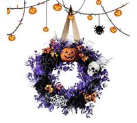 Halloween Door Wreaths 13.8 Inch Skull Pumpkin Garland | Festive Decor Porch Wreath for Indoor Outdoor Home Living Room Window Wall Fireplace Entryway