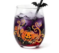 Halloween Drinking Glass - Glass Ghost Pumpkin Whiskey Tumbler 420ml