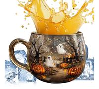 Halloween Drinking Glasses - Glass Spooky Mug,Painted Pattern Spooky Cute Mug for Home Adult Youth Child Travel Milk Hot Water Bar Kitchen Party Workplace