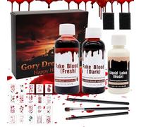 Halloween Efecto Especial Set de Maquillaje, Sangre Artificial, látex líquido, Pincel y Esponja de Maquillaje, Disfraces de Halloween de Terror de Señoras y Hombres I Vampiro, Zombi
