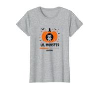 Halloween Embarazo Lil Monster Cargando Camiseta, Mujer, Gris Jaspeado, L