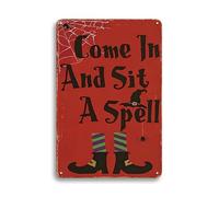 Halloween. Entra Y Siéntate Para Recibir Un Hechizo En La Casa Embrujada Rústica De La Bruja. Cartel De Metal Impermeable Placa Metálica Vintage Cartel De Chapa Para Clube Cocina 20X30Cm