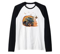 Halloween Esqueleto Montando Monster Truck Truco O Trato Miedo Camiseta Manga Raglan