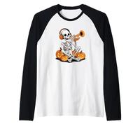 Halloween Esqueleto Trompeta Trompetista Camiseta Manga Raglan