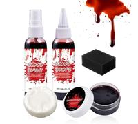 Halloween Fake Blood Makeup Kit, Realistic Red Spray with Cleanser Soap, Washable Costume Prop for Cosplay Stage Role Play Dress Up Photo Shoots Haunted Party Performance, Staining Issue Prevention