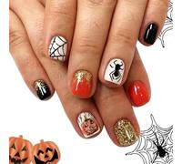Halloween Fake Nails Glitters Gradient With Ghostly Bat Design Easy Apply Plastic Press On Nails For Party Themes Halloween Fake Nail
