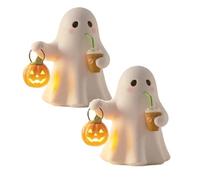 Halloween Fantasma Cafetera Calabaza Luz Nocturna Decoraciones Halloween Ghost Coffee Pumpkin Beber Night Light Linda Estatua Fantasma Lámpara de Calabaza Decoración Gótica Luminosa Resina para