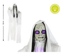 Halloween Fantasma Decoración Colgante Blanco 100x70 cm Tela con Ojos que se Iluminan para Fiestas y Decoración Nocturna de Terror