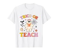 Halloween Fantasma Libro Lectura Escuela Profesor Truco o enseñar Camiseta gráfica económica, Hombre, Blanco, L