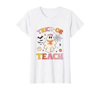 Halloween Fantasma Libro Lectura Escuela Profesor Truco o enseñar Camiseta gráfica económica, Mujer, Blanco, XL