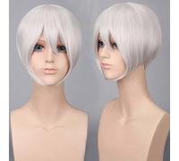 Halloween Fashion Christmas Party Dress Up Wig Cosplay Wig Multicolor Universal Face Short Hair Msn Black And White Short Hair Bobo Headgear Wig Color:K047-2 Silver White