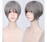 Halloween Fashion Christmas Party Dress Up Wig Cosplay Wig Multicolor Universal Face Short Hair Msn Black And White Short Hair Bobo Headgear Wig Color:K047-3 Silver Gray