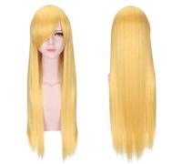 Halloween Fashion Christmas Party Dress Up Wig Cosplay Wig Universal 80Cm Color Long Straight Hair Style For Men And Women Universal Straight Hair Color:Zf80-017 Ingot Yellow (Rose Net)