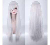 Halloween Fashion Christmas Party Dress Up Wig Cosplay Wig Universal 80Cm Color Long Straight Hair Style For Men And Women Universal Straight Hair Color:Zf80-011 Silver White (Rose Net)