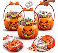 Halloween Favor Bags Transparent Pumpkin Sealed Pouches with Handles Resealable Scary Holiday Plasti, Halloween Candy Treat Bags for Holiday Party Candy Gift Supplies Decoration (A,50 Pcs)