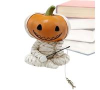 Halloween Figurine, Spooky Statue, 4.13x3.54x3.54 Inches Gothic Decor, Mummy Pumpkin Fisherman Sculpture, Creepy Display Accent for Haunted Party Home Garden Shelf Tabletop Christmas Room Setup