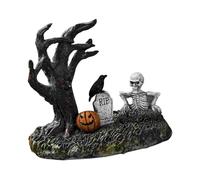 Halloween Figurines and Statues, Mantle Tree Skull Pumpkin, Crow Tombstone Resin Decor, Spooky Ornament Display, 5.51x3.15x5.51 Inches, Ideal for Home Desk Fireplace Bookshelf Table Indoor Setup