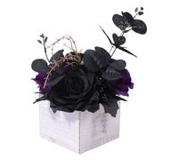 Halloween Flower Arrangement, Day of the Dead Artificial Black Flowers Bouquet with Wooden Vase, Gothic-Style Centerpieces Decorations for Hotel, Dormitory, Workplace, Reception Desk, Restaurant