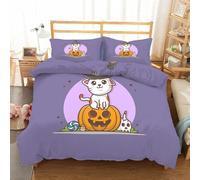 Halloween Funda Nórdica 260x240cm, Calabaza de Gato Blanca Juego Ropa de Cama，Conjunto de 3 Piezas de Microfibra Suave y Transpirable, 2 Fundas de Almohada de 50x75cm sg1044