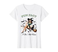 Halloween Funny Fun Dato I Do Not Care Sultry Pin Up Witch Camiseta gráfica económica, Mujer, Blanco, L