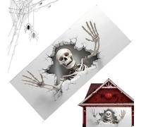 Halloween Garage Door Cover - 6x13Ft Scary Skull Outdoor Yard Banner | Crafted From , Weather-resistant Fabric Designed To Fit Standard Garage Doors, Outdoor Yards, And Haunted House Walls.