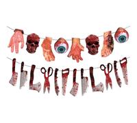 Halloween Garland, Bloody Banner, Spooky Decoration, Scary Paper Cutouts, Hangable Party Backdrop, Ideal for Halloween Indoor Outdoor Decor, Red White Color, 20 Pieces, 1 Set
