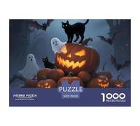 Halloween: Gato Negro Puzle 1000 Piezas Gato doméstico - Antiestrés Y Mindfulness, Piezas Firmes, Detalle Fino, Póster Incluido, 70x50cm/1000pcs