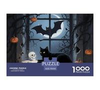 Halloween: Gato Negro Puzle 1000 Piezas Gato doméstico - Antiestrés Y Mindfulness, Piezas Firmes, Detalle Fino, Póster Incluido, 70x50cm/1000pcs