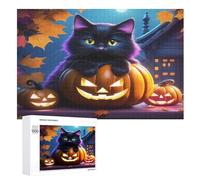 Halloween Gato Puzzle de Madera 1000 Piezas, DIY, Entretenimiento Creativo, Divertido Puzzles para Adultos Y Niños De 12 Años, (75×50cm)