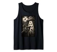 Halloween Gato Selfie Miedo Alien Secuestro Gatos OVNI Volar Camiseta sin Mangas