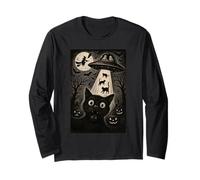 Halloween Gato Selfie Noche Espeluznante Alien Secuestro Gatos OVNI Manga Larga