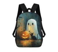 Halloween Ghost And Pumpkin Scene Mochila Escolar De Moda, Mochila Para Material Escolar, Mochila Impermeable Informal Para Acampar, Aventuras Al Aire Libre Y Viajes Diarios 17inch
