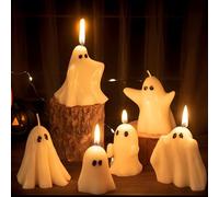 Halloween Ghost Candles, Cute Ghost Burning Candle For Halloween, 6 Pieces White Ghosts Candles Decoration | Holiday Ornament Table Decoration For Indoor Outdoor