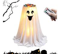 Halloween Ghost Candy Bowl Holder - LED Light Up Spooky Treat Bowl | 18,11 x 18,11 x 20,47 pulgadas Iron/Fabric Stand, 8 modos de iluminación con remoto, 6 horas automático temporizador