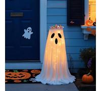 Halloween Ghost Candy Bowl Stand, Cute Ghost Candy Holder, Trick Treat Lighted Snack Holder Bucket for Home Party Front Door Porch Outdoor Indoor Decor (White)