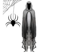 Halloween Ghost Cape, disfraz de cosplay de la casa embrujada, capas espeluznantes de brujas encapuchadas para mujeres, transpirable con diseño compacto, trajes de mapa de hechiceras para adultos, eve
