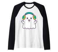 Halloween Ghost Dance Music DJ Justo aquí para el Boo-gie Camiseta Manga Raglan