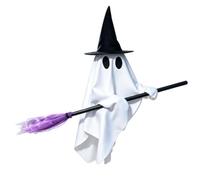 Halloween Ghost Decoration, Spooky Haunted Ornament, Witch Broom Display