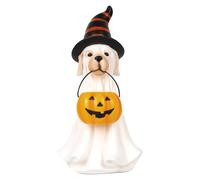 Halloween Ghost Dog and Cat Statues con calabaza, espeluznante figura fantasma Figura de gato con sombrero de bruja, figuras de resina adorno de escritorio, decoración de la fiesta de Halloween