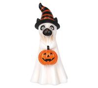 Halloween Ghost Dog and Cat Statues con calabaza, espeluznante figura fantasma Figura de gato con sombrero de bruja, figuras de resina adorno de escritorio, decoración de la fiesta de Halloween
