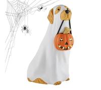 Halloween Ghost Dog | Perro De Calabaza | Decoración De Resina De Funcionamiento De Baterías | Perros-figurina, Resina, Baterías Operadas Con Luz, Ideal Para Estantes, Mesas, Puerta De Entrada, Porche
