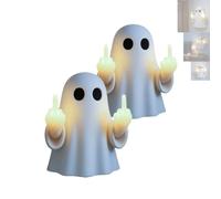 Halloween Ghost Figurine Light Up, Spooky Resin Ghost Statue, Funny Cute Ghost Ornaments for Halloween Decorations, Porch and Indoor Home Office Desk Decor, Christmas,New Year’s Gifts (2pcs)