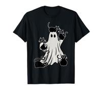Halloween Ghost Holding Black Cat Lover Spooky Costume Funny Camiseta