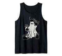 Halloween Ghost Holding Black Cat Lover Spooky Costume Funny Camiseta sin Mangas