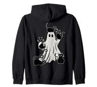 Halloween Ghost Holding Black Cat Lover Spooky Costume Funny Sudadera con Capucha
