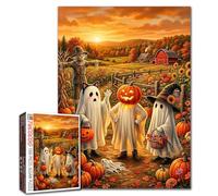 Halloween Ghost Jigsaw Puzzle for Adults 1000 Piece Pumpkin Patch Autumn Farm Harvest Puzzle Cute Spooky Countryside Artwork, Relaxing Fun Activity for Family and Friends, Fall Holiday Decor Gift