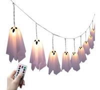 Halloween Ghost String Lights - 21,8 x 10 cm Ghost LED Lights Halloween Decorations - 10 piezas 8 modos ambientales Spooky Lighting para el hogar, al aire libre, patio porch yard jardín, árbol de la
