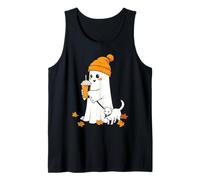 Halloween Ghost Walking Dog Spooky Ghost Ice Coffee Pumpkin Camiseta sin Mangas