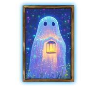 Halloween Ghost Wall Art- 100g Portable Framed Ghost Décor Prints | Luminous Halloween Ghosts Posters Wall Art | Wooden Framed Artwork Pictures For Bathroom Kitchen Haunted House Party Decoration
