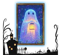 Halloween Ghost Wall Art - Glow in the Dark Spooky Poster Print | Luminous Framed Ghost Canvas for Spooky Decor | Artwork Pictures for Bathroom, Bedroom, Kitchen, Haunted House, Party Decor